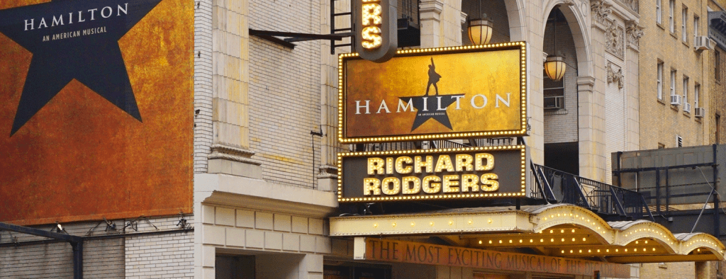 Hamilton sign on Broadway.