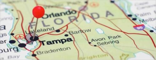 Map with pin on Tampa, Florida.