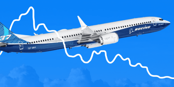 Airplane with trending line and blue background.