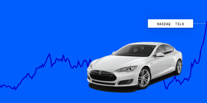 Car with trend line and bl blue background.