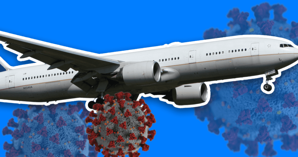 Airplane and COVID-19 molecules.