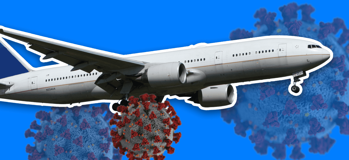 Airplane and COVID-19 molecules.