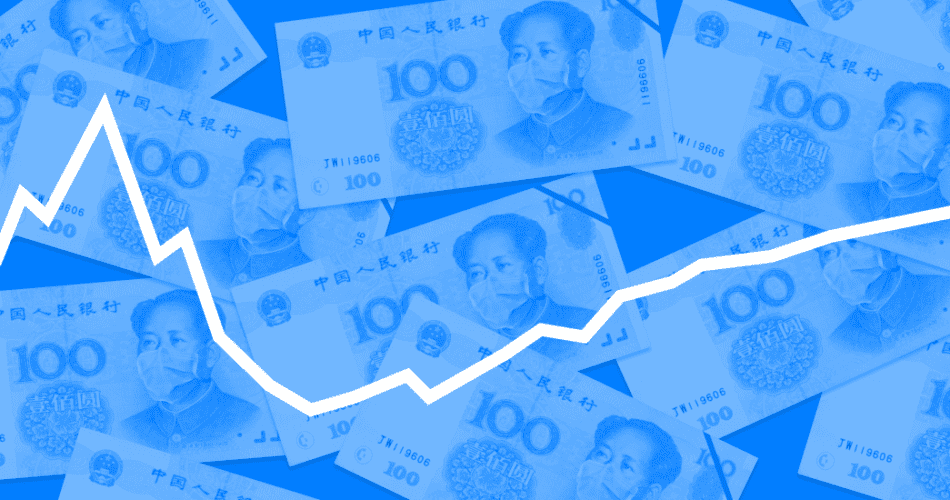 Chinese money with increasing data line.