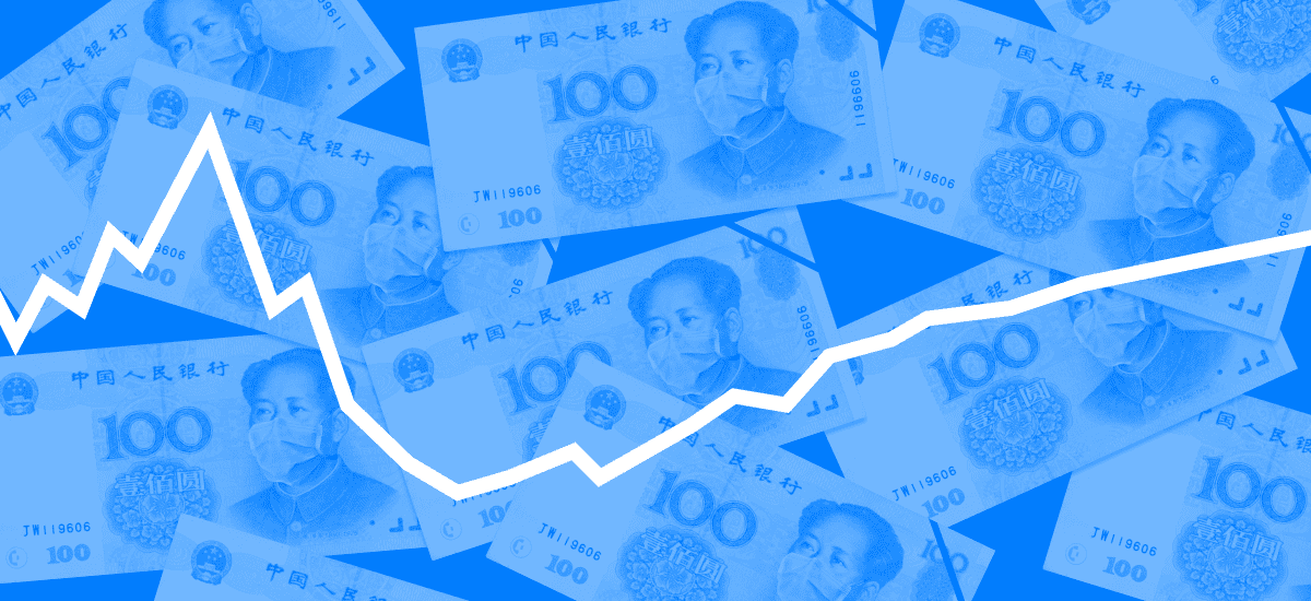 Chinese money with increasing data line.