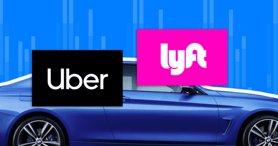 Uber and Lyft logos with car in background.