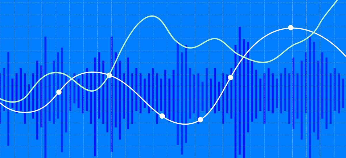 Graph lines on blue background.