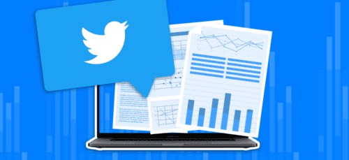 Twitter icon and data charts.