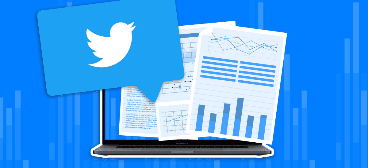 Twitter icon and data charts.