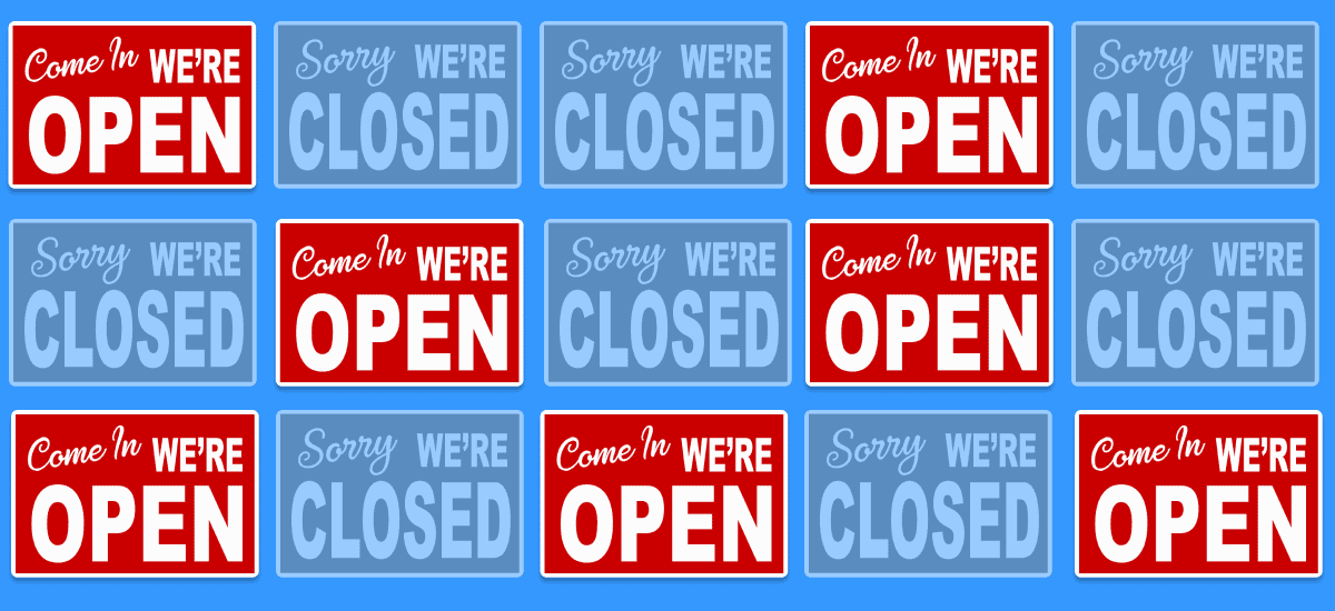 Open and Closed store signs.