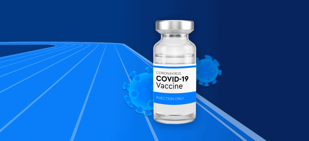 COVID-19 Vaccine with blue background.