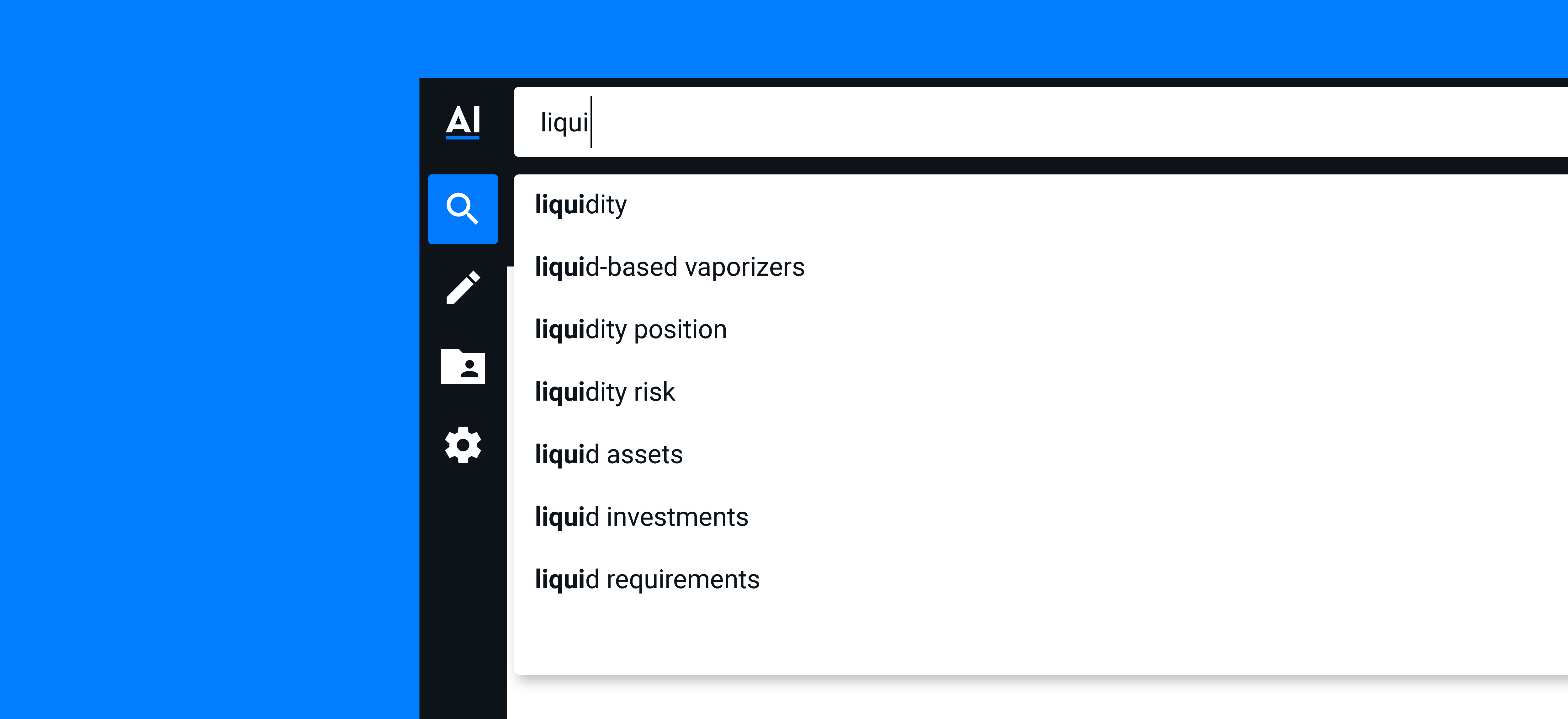 Search bar searching liquid.