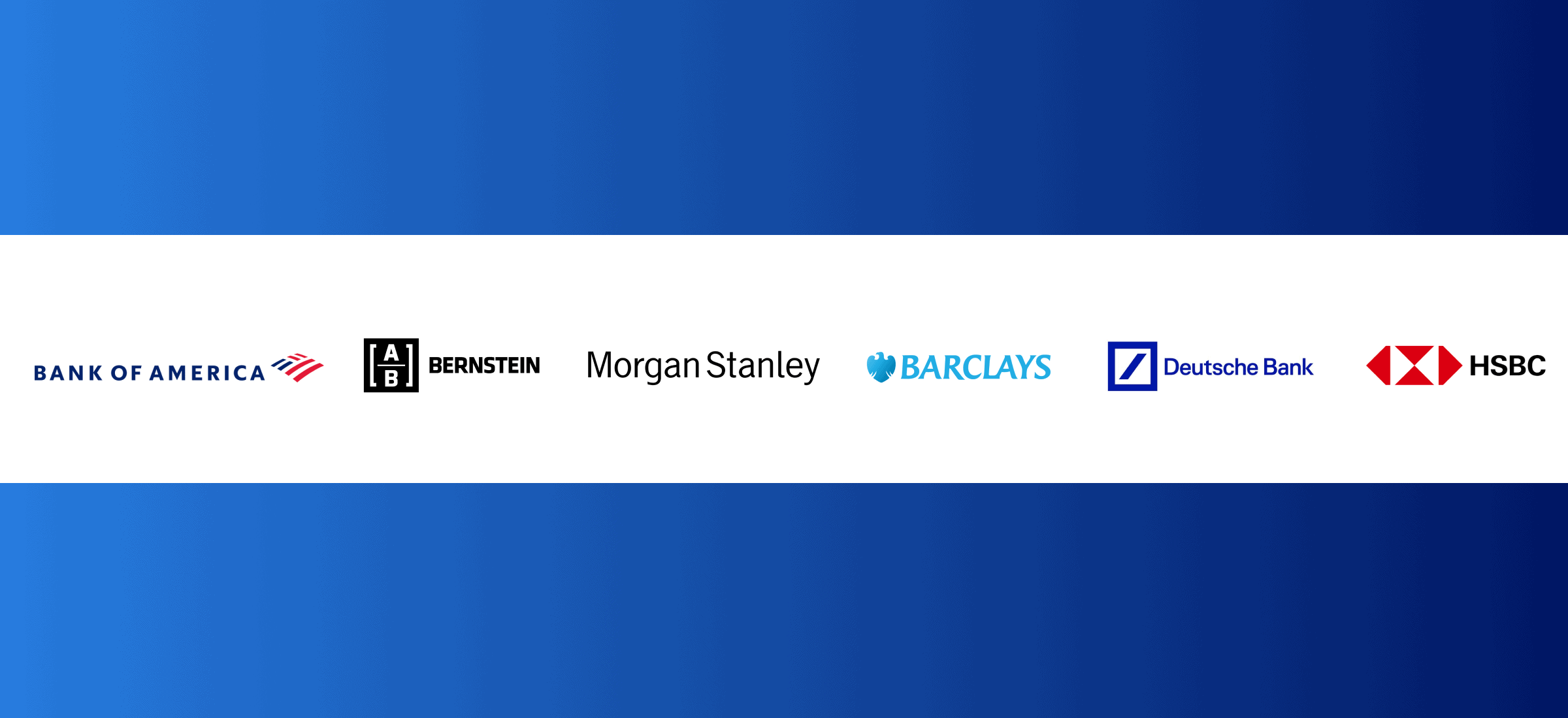 Line of logos including Bank of America and Morgan Stanley.