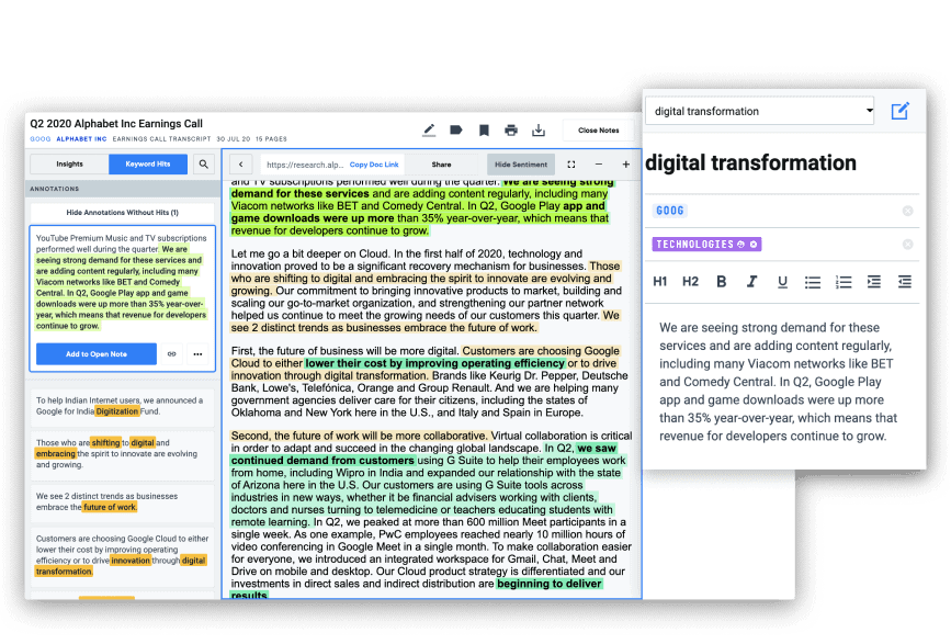 Digital transformation data screenshot