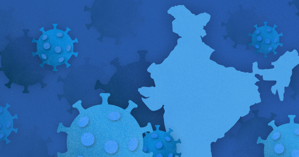 Illustrative image showing virus icons surrounding the shape of India
