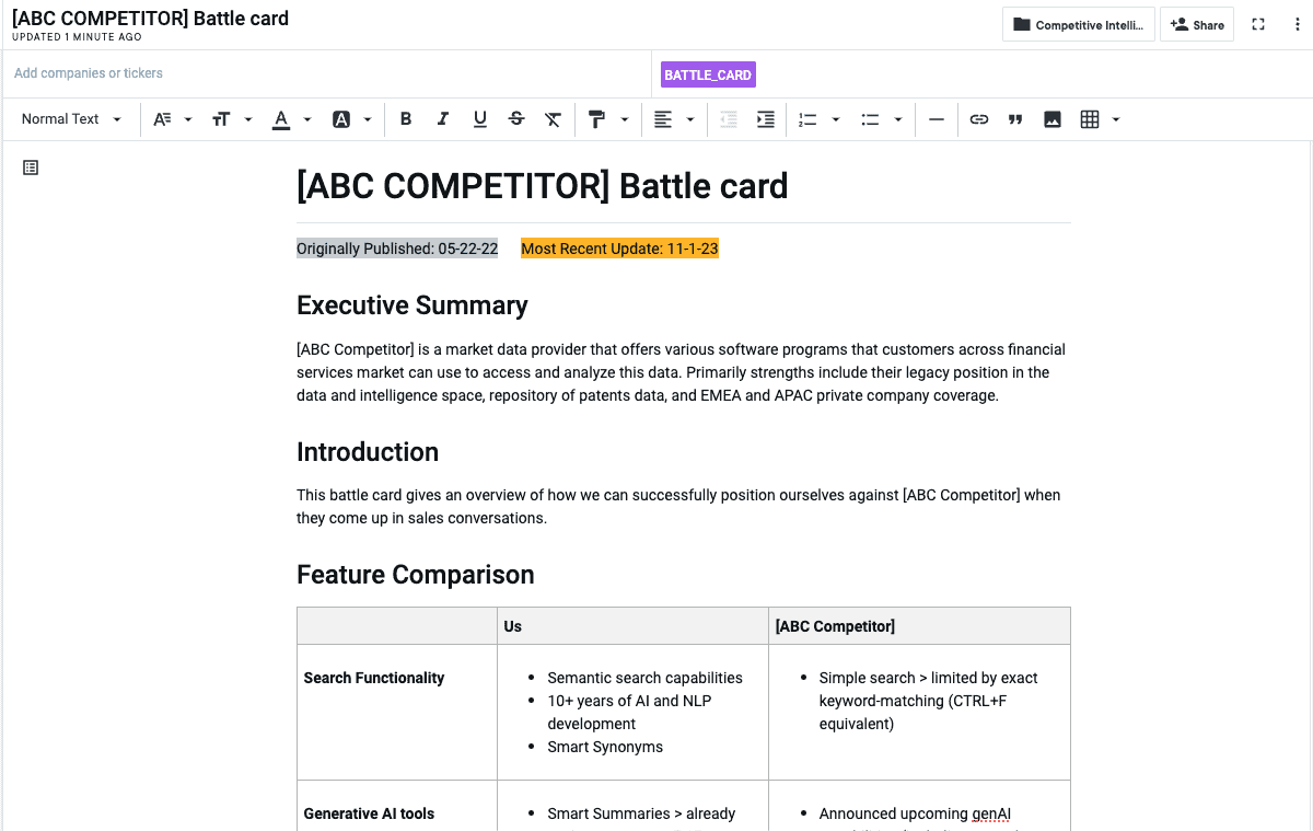 competitive intelligence templates notebook battlecard
